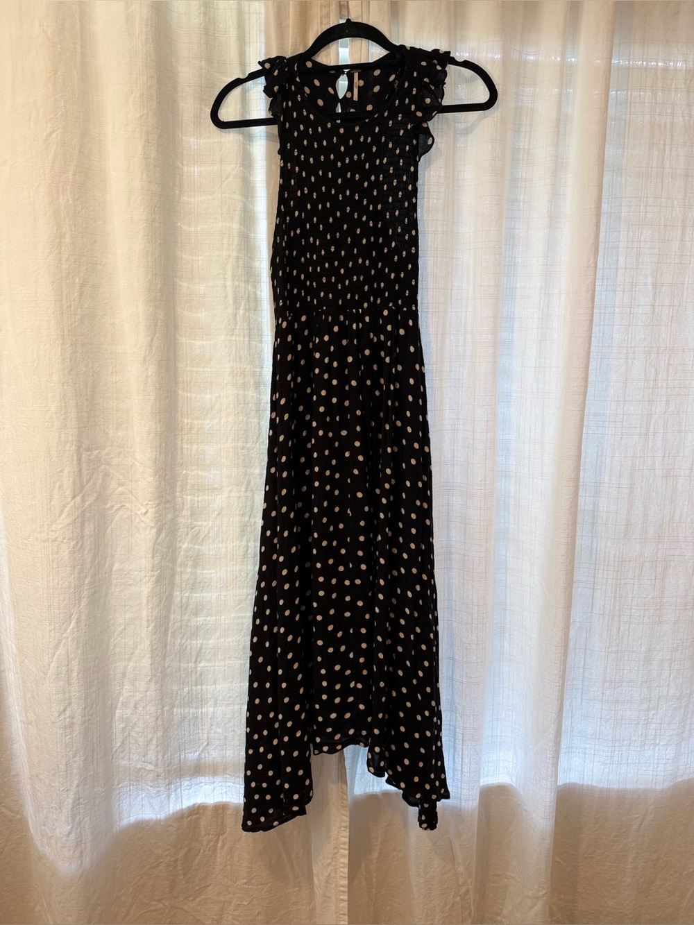 Free People Black Cream Polka Dot Smocked Maxi Dress S